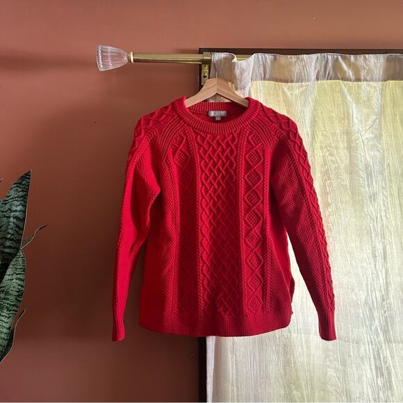 J. Crew Cotton Cable-knit Crewneck Sweater Radiant Ruby Red Crew Neck Size S - Picture 2 of 7